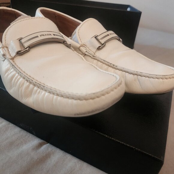 Prada Milano Saffiano Men's Leather Driving Shoes — Size 9 — White — Authentic - Picture 6 of 8
